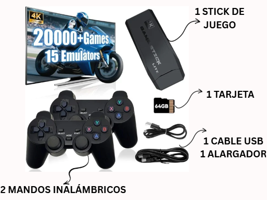 Consola Retro TECTINTER M8 – 64 GB / 20 000 Juegos / HDMI 4K / 2 Mandos Inalámbricos 2.4 GHz