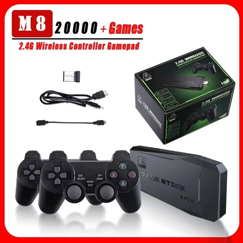 M8 Game Console Built-In 20000 + 64GB Two-Person Wireless Controller 2.4G Stick 4K HD PS1 GBA Video Children'S Christmas Gift